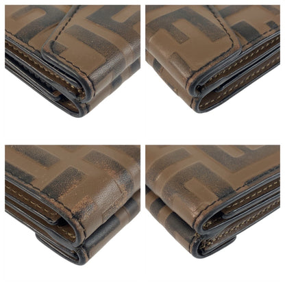 Fendi Zucca F Is Fendi Brown Leather Compact Folding Wallet