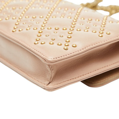 Christian Dior Dior Cannage Stud Chain Wallet Shoulder Bag In Pink Leather