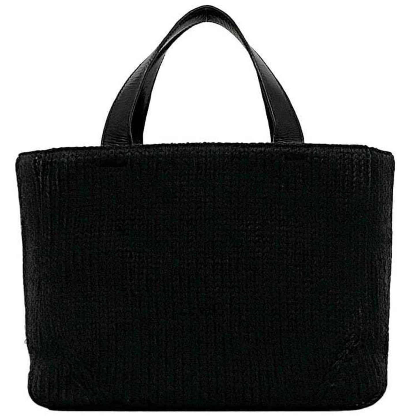 Prada Handbag Ec-22660 Black Nero Maglia Vitell B8387 Wool Leather 65 Prada Triangle Plate