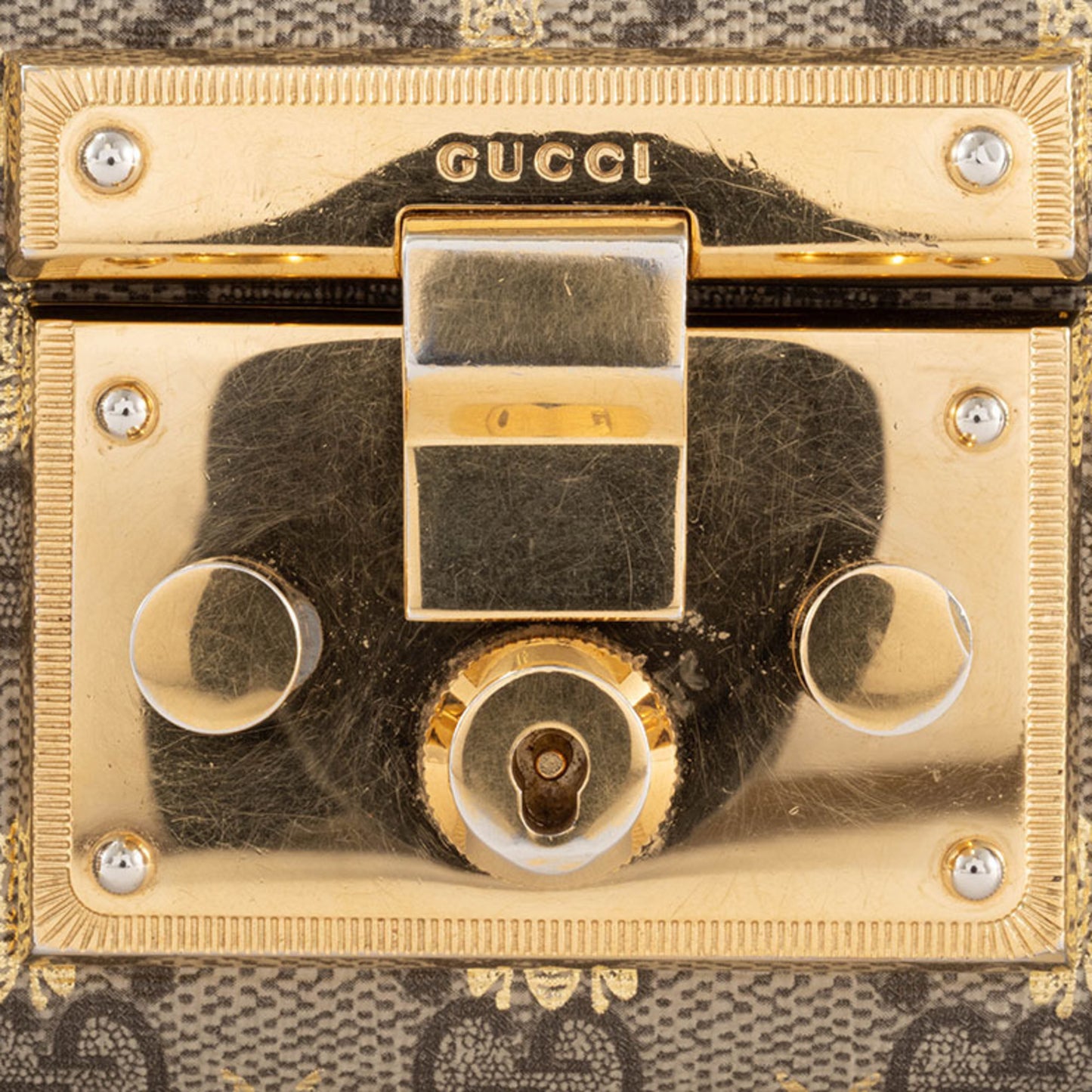 Gucci Bee Gg Supreme Leather Padlock Chain Shoulder Bag