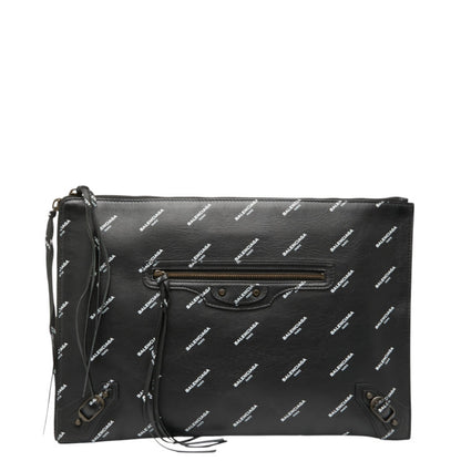 Balenciaga Logo Print Clutch Bag 362967 Black Leather