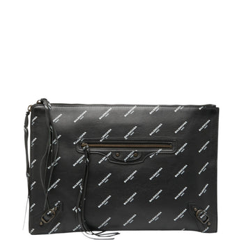 Balenciaga Logo Print Clutch Bag 362967 Black Leather