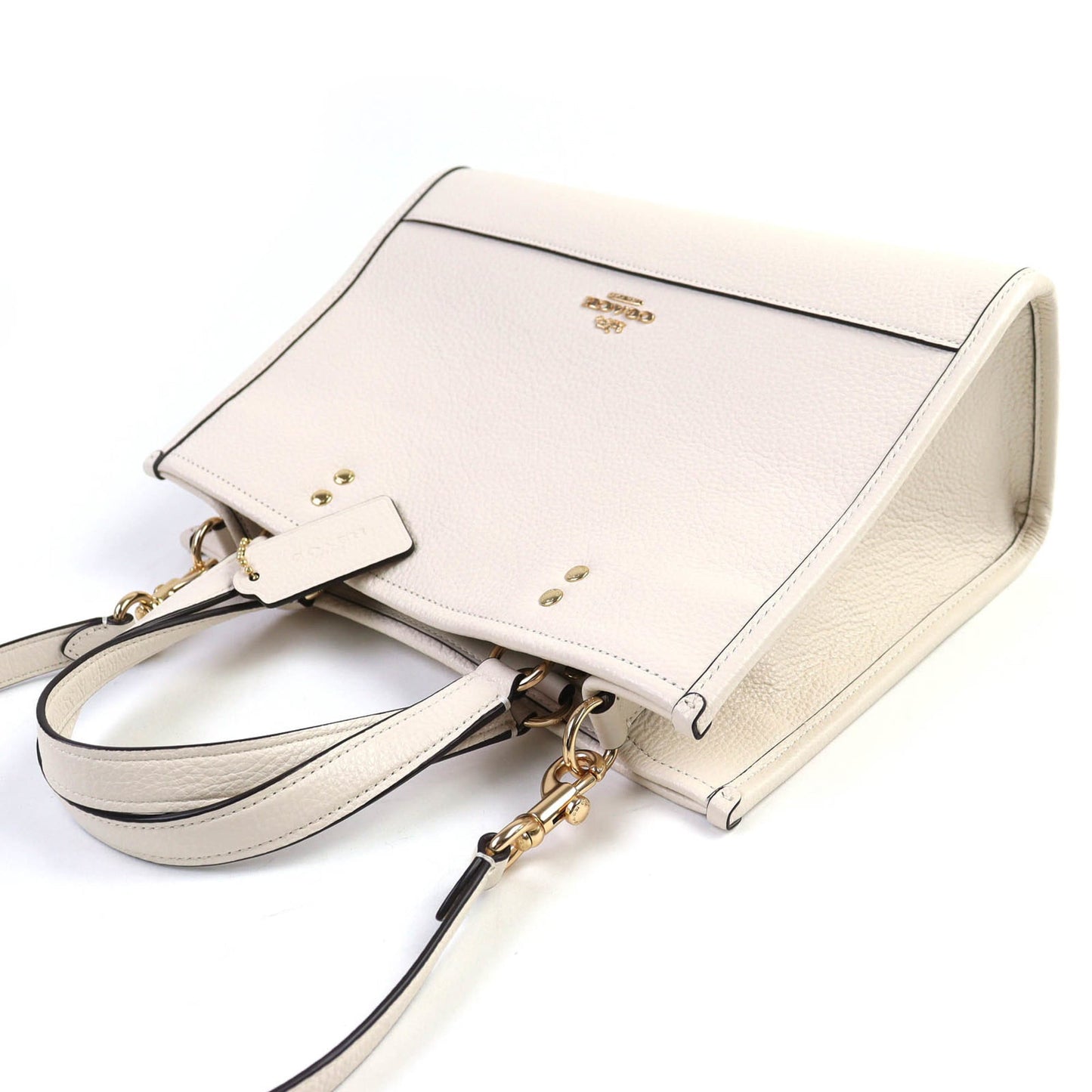 Coach 24Aw Co976 Logo Dempsey 2-Way Leather Tote Bag/Shoulder Bag In Chalk Ivory