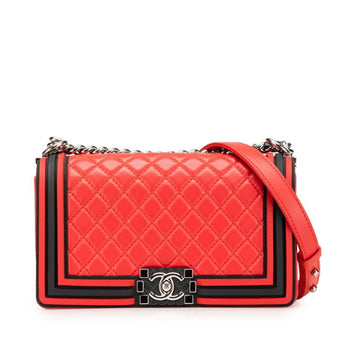 Chanel Boy Chanel Coco Mark Chain Shoulder Bag In Red