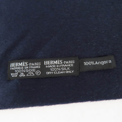 Hermes Silk Angora Anchor Pattern Fringed Shawl/Stole/Scarf