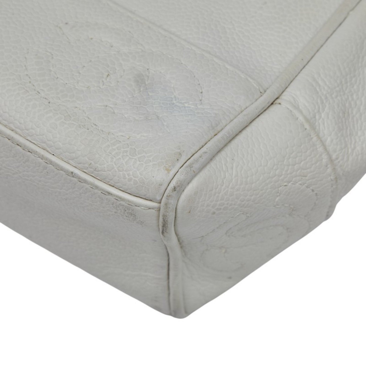 Chanel Triple Coco Mark Chain Shoulder Bag In White Caviar Skin