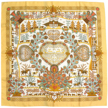 Herms Carr 90 Decoupages Paper-Cut Silk Multicolor Scarf Muffler 0750Hermes
