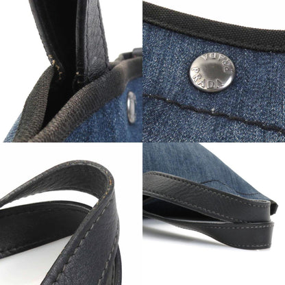 Prada Handbag Shoulder Bag Denim Leather Blue X Black