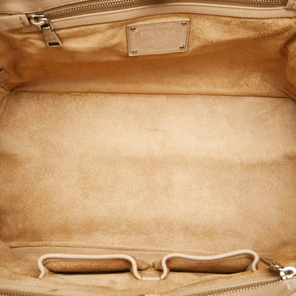 Prada Triangle Plate Handbag Beige Leather