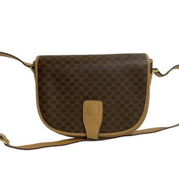 Celine Macadam Vintage Blason Triomphe Leather Shoulder Bag/Pochette In Brown