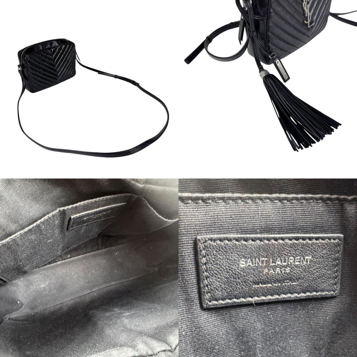 Saint Laurent Shoulder Bag Leather Black Silver