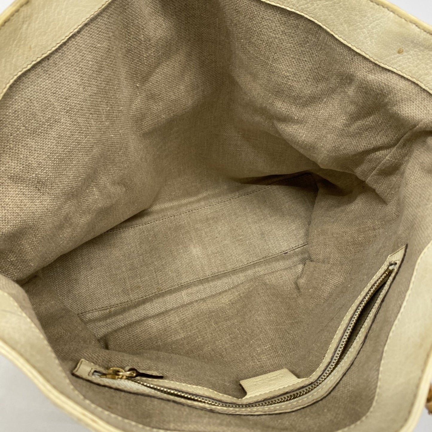 Gucci Bamboo Horsebit Handbag 154375 Leather Ivory Champagne