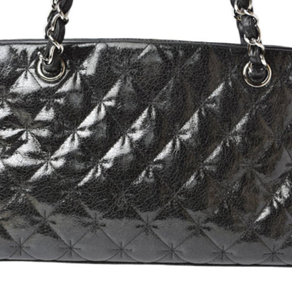 Chanel Tote Bag Chain Patent Leather Quilted Stitch Black