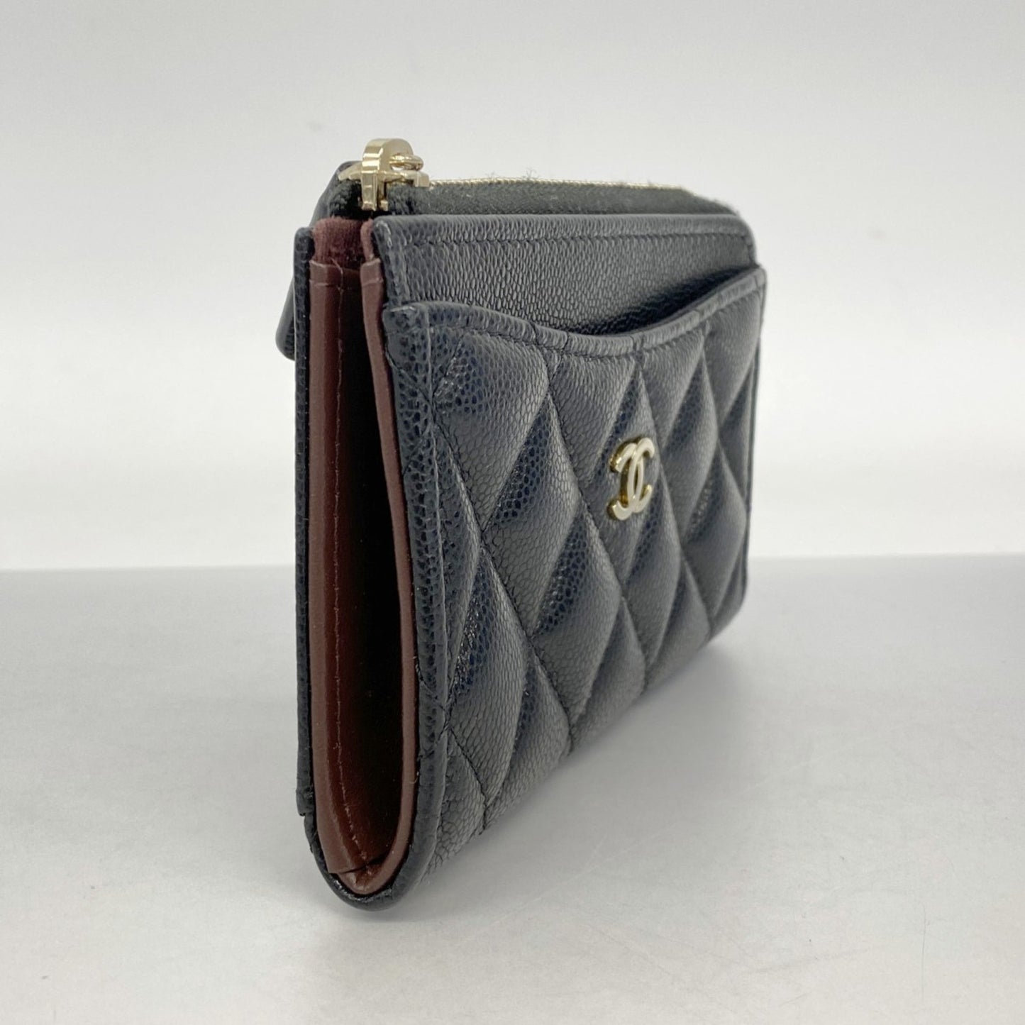 Chanel Wallet/Coin Case Matelasse Caviar Leather Black Champagne