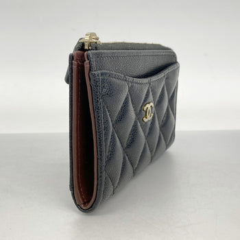 Chanel Wallet/Coin Case Matelasse Caviar Leather Black Champagne
