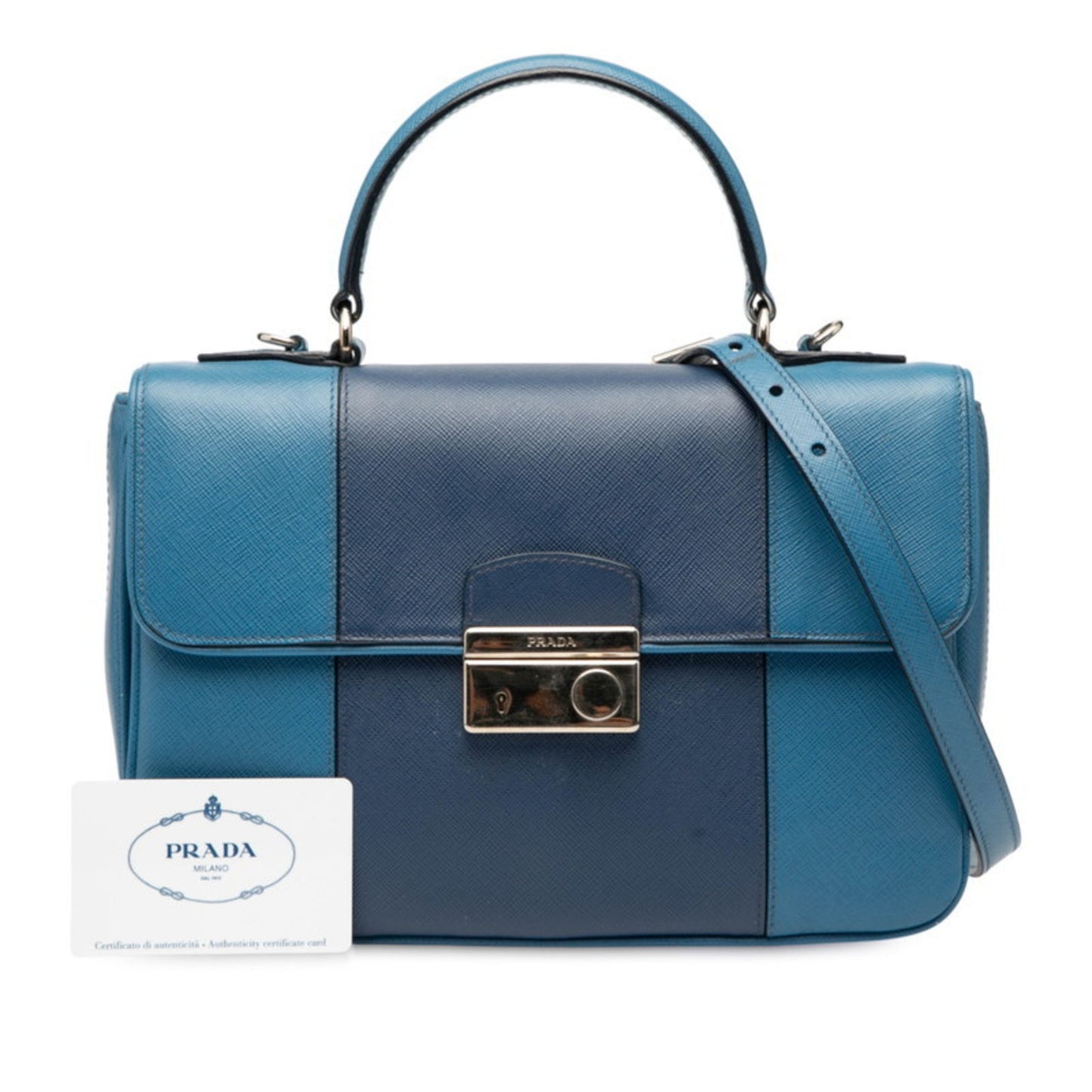 Prada 2-Way Handbag/Shoulder Bag B2485C Blue Saffiano Leather