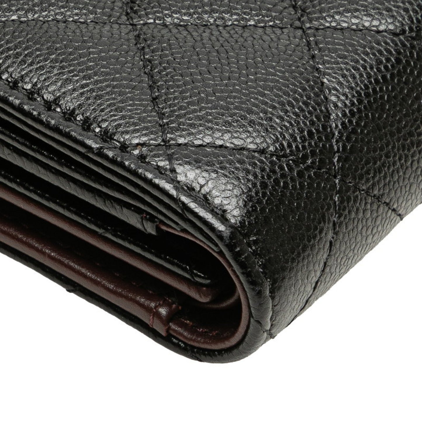 Chanel Matelasse Coco Mark Tri-Fold Wallet In Black Caviar Skin