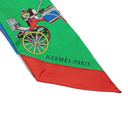 Hermes Twilly Carriage Scarf Muffler Red Blue Multicolor Silk
