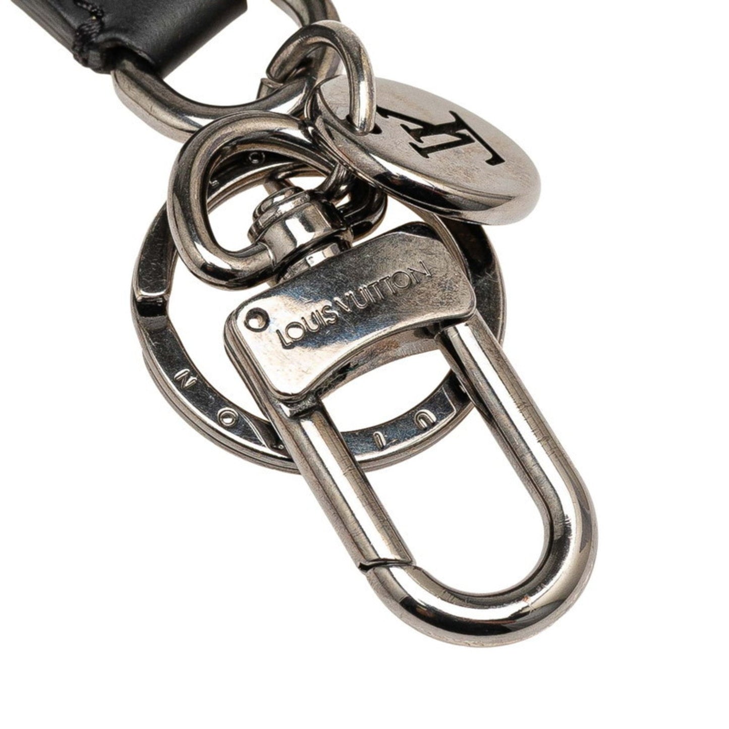 Louis Vuitton Monogram Eclipse Porte-Cls Dragonne Keychain Key Ring M61950 Black Leather