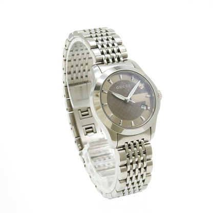 Gucci G Timeless Collection Gg Date Stainless Steel Women'S Quartz Watch With Brown Dial