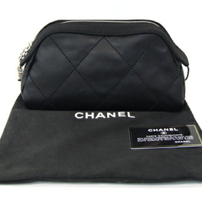 Chanel Pouch Paris Biarritz A34212 Black Coated Canvas Coco Mark Quilted