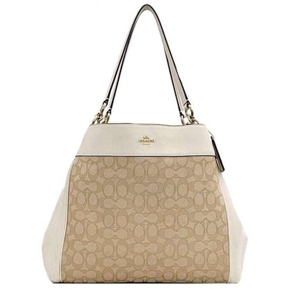 Coach Tote Bag Ec-23009 White Cream Signature F27579 Leather Canvas Coach Genuine