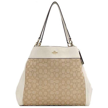 Coach Tote Bag Ec-23009 White Cream Signature F27579 Leather Canvas Coach Genuine