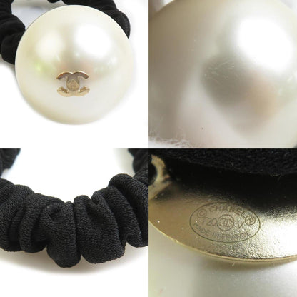 Chanel Hair Tie Coco Mark Faux Pearl Accessory Off-White Black Gold