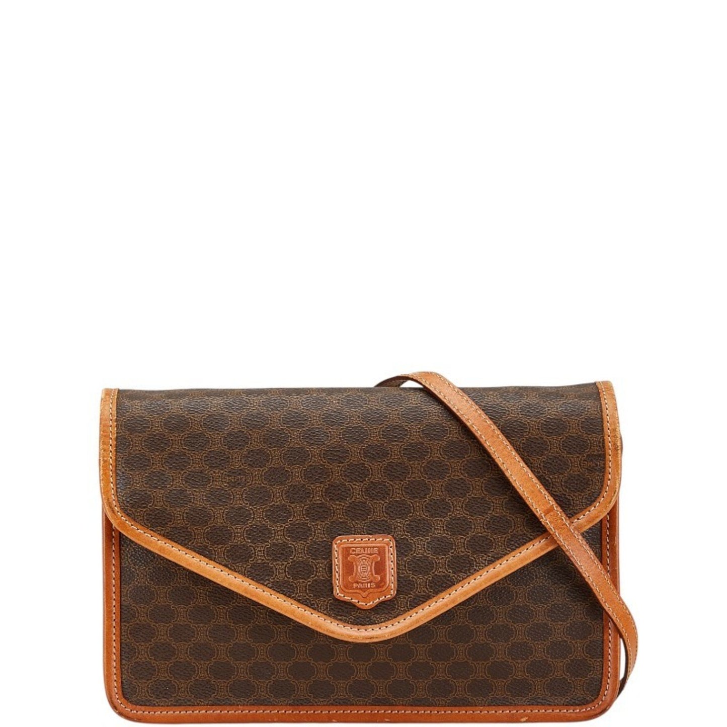 Celine Macadam Shoulder Bag Brown Leather