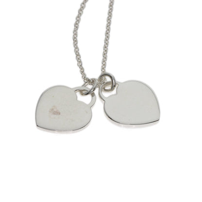 Tiffany & Co. Double Heart Pink Enamel Necklace In Silver
