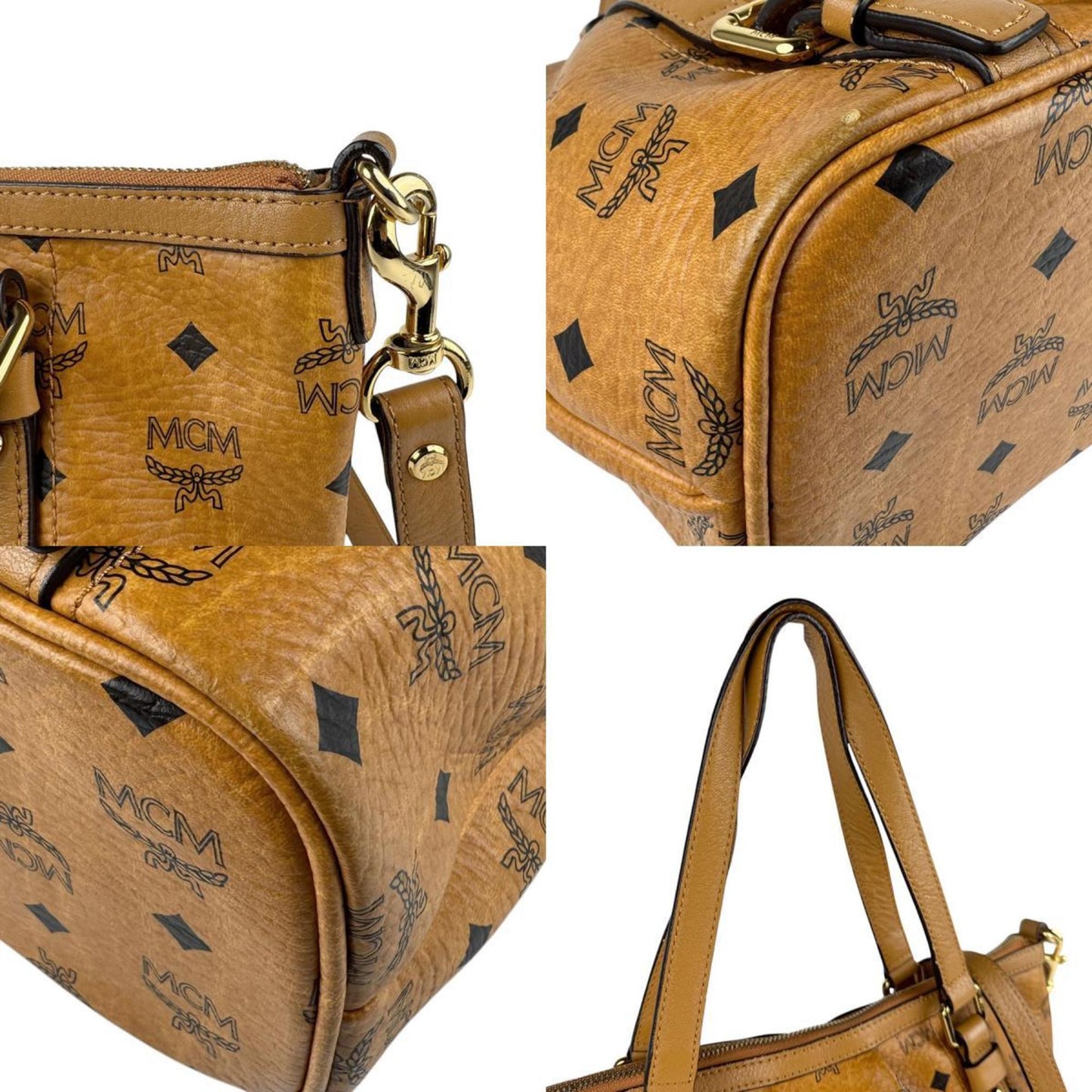 Mcm Handbag Shoulder Bag Leather Brown Black Gold