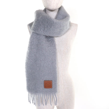 Loewe F655254X01 Mohair Wool Scarf With Anagram Leather Patch And Fringe