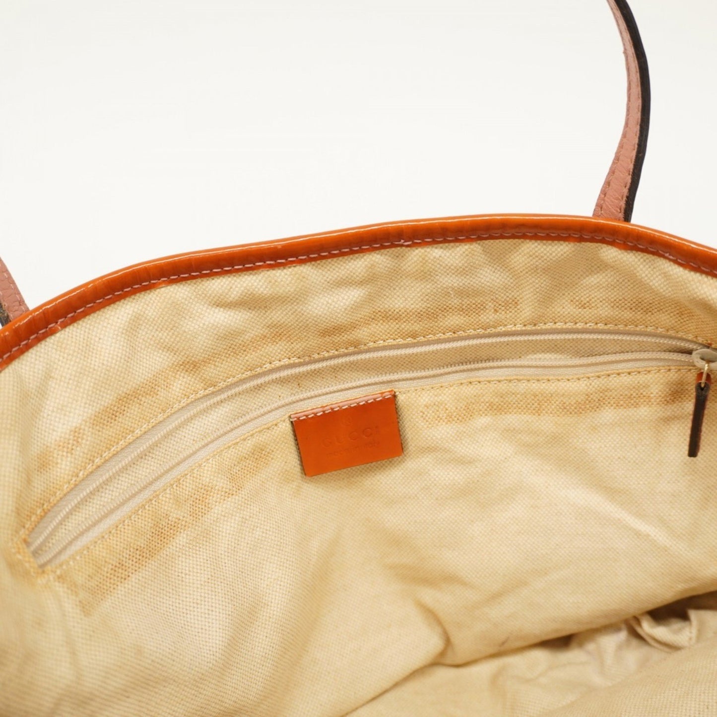 Gucci Tote Bag Gg Canvas 211971 Enamel Brown Champagne