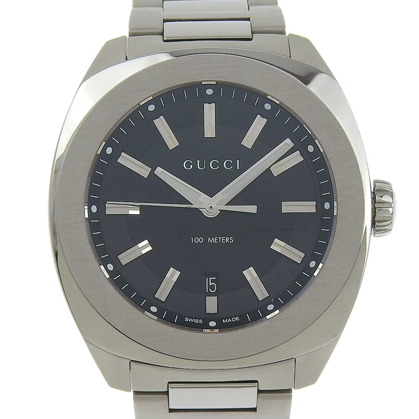 Gucci Date 100M Ya142201 142 2 Black Dial Stainless Steel Quartz Watch With Battery