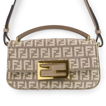 Fendi Zucca Baguette Tapestry Fabric Phone Pouch Shoulder Bag 7As142 Greige