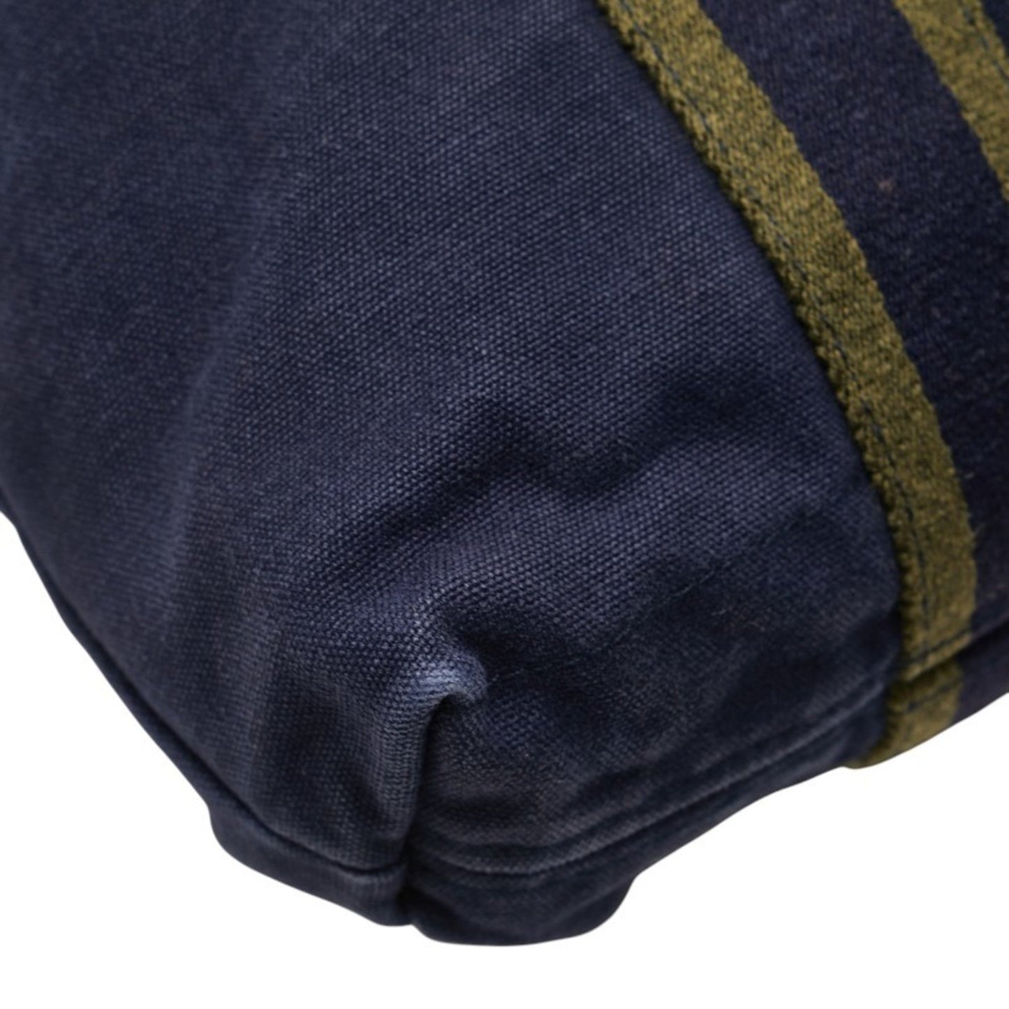 Hermes Foul Tote Cabas Bag Handbag Navy Green Canvas