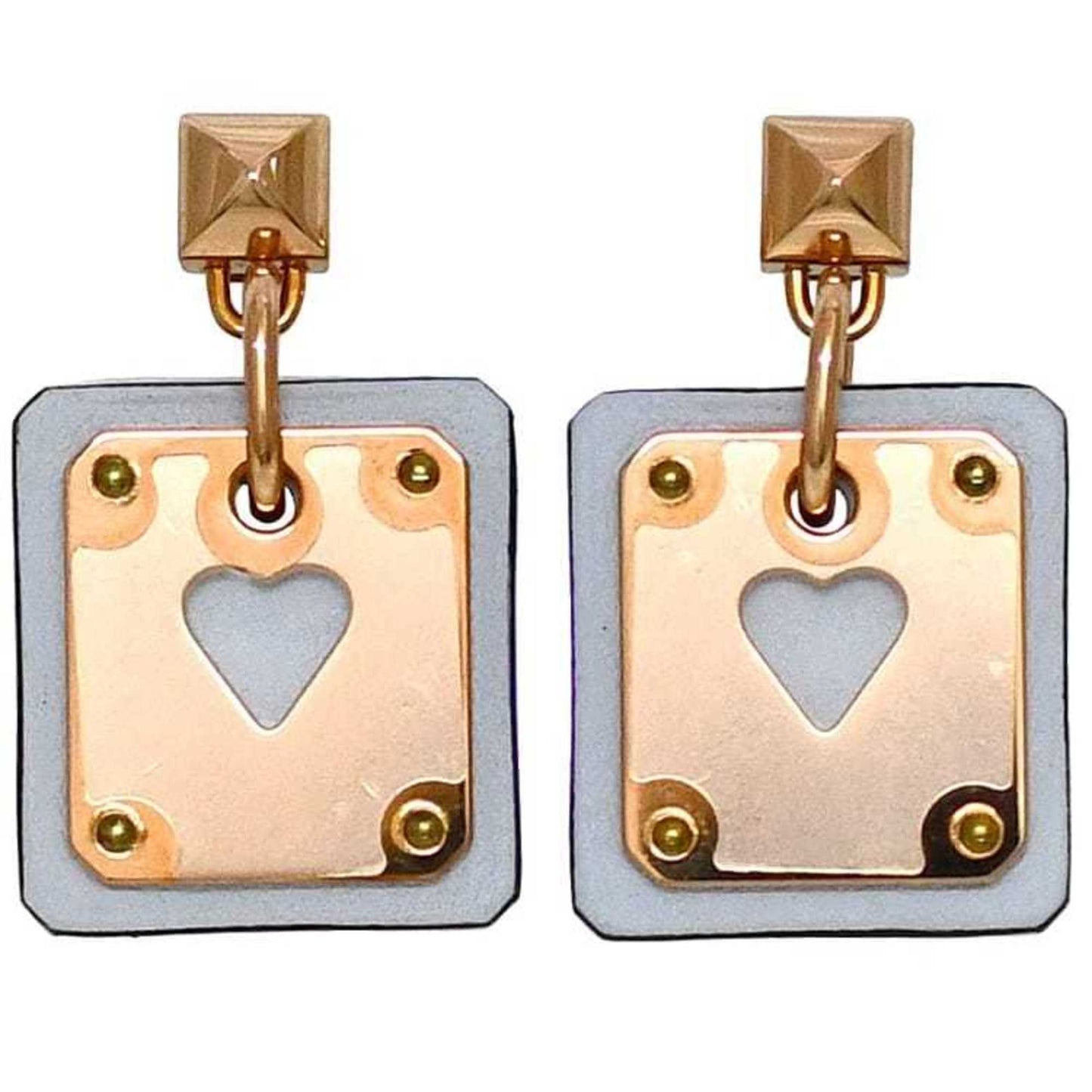 Hermes Earrings As Doucour F-22435 Pink Gold Light Blue Ace Of Hearts Heart Gp Leather Swift
