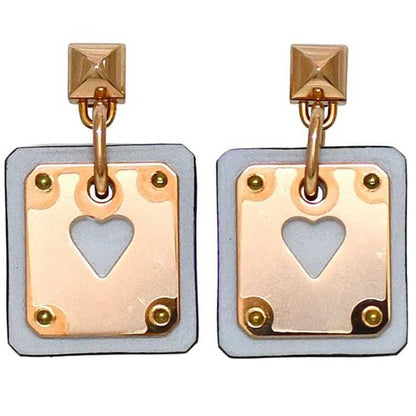 Hermes Earrings As Doucour F-22435 Pink Gold Light Blue Ace Of Hearts Heart Gp Leather Swift