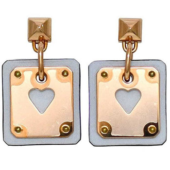 Hermes Earrings As Doucour F-22435 Pink Gold Light Blue Ace Of Hearts Heart Gp Leather Swift