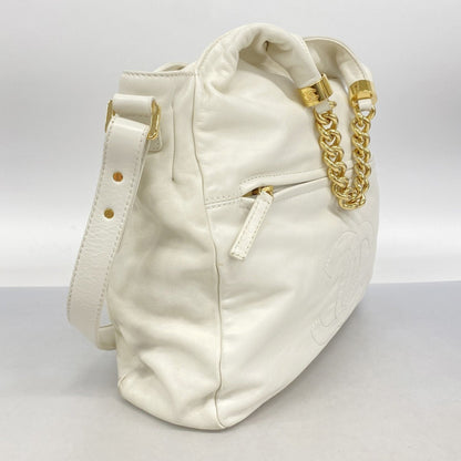 Chanel Shoulder Bag Chain Leather White 2-Way
