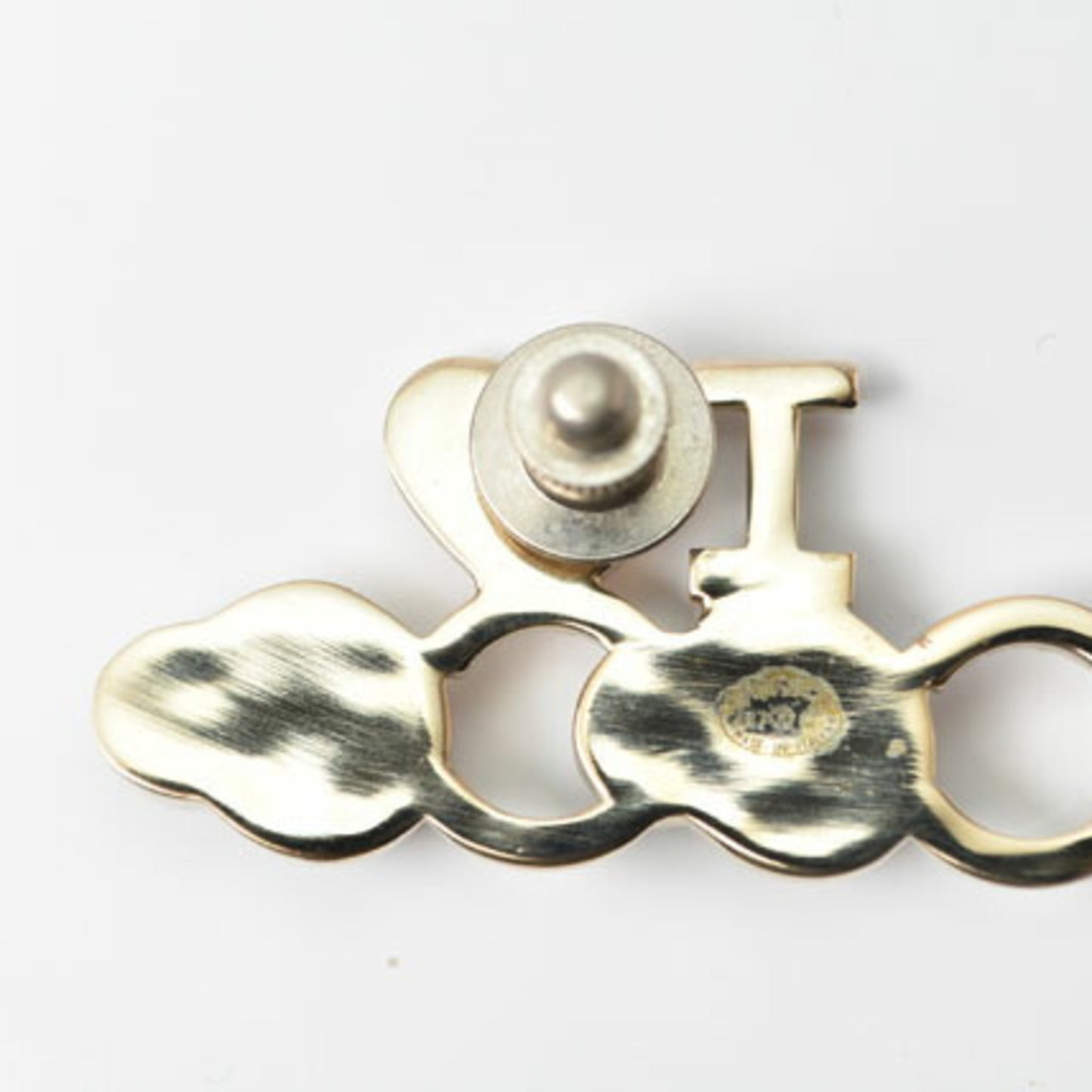 Chanel Brooch Pin Badge I Love Coco Heart Motif Gold Brown