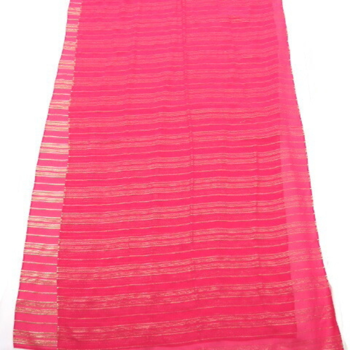 Celine Large Stole Border Pattern Silk Shawl Vivid Pink X Gold Thread