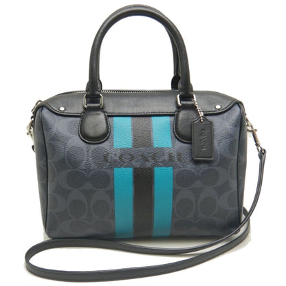 Coach Varsity Mini Bennett Satchel Signature Stripe F38401 Handbag In Black And Turquoise Leather