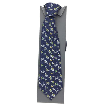 Hermes Hermes Tie Hunting Tiger Elephant 100% Silk Navy