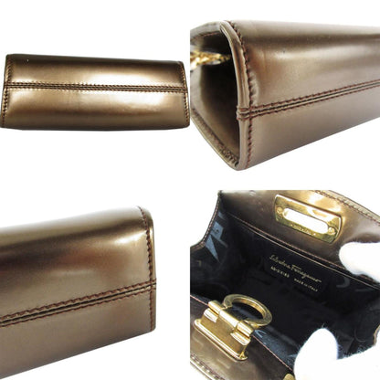 Salvatore Ferragamo Shoulder Bag Gancini Leather Bronze Gold