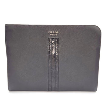 Prada Saffiano Clutch Bag 2Vn003 Black Leather