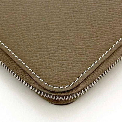 Hermes Round Long Wallet Azap Silkin F-22990 Beige Etoupe Leather Epsom Silk Z Stamp Hermes