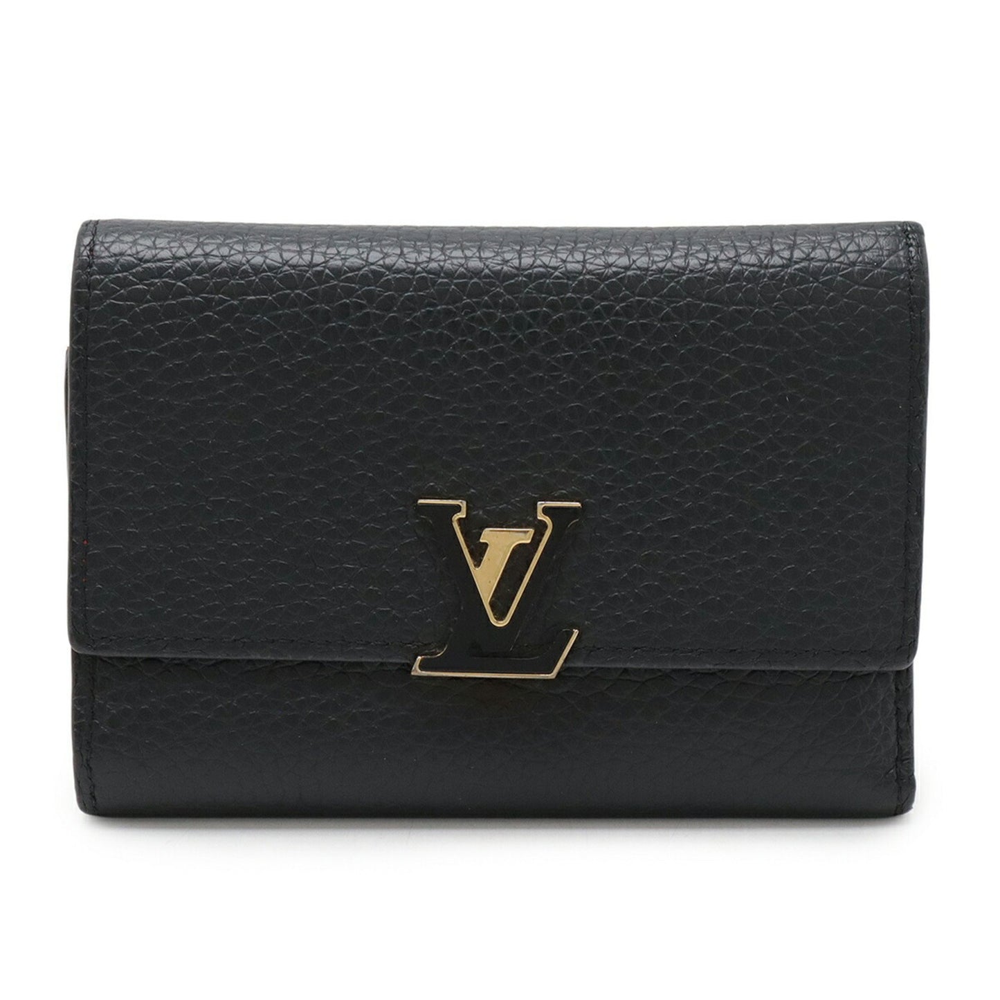 Louis Vuitton Portefeuille Capucines Compact Tri-Fold Wallet In Taurillon Leather Noir And Hot Pink