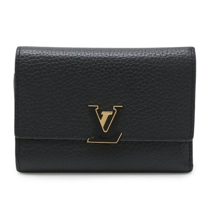 Louis Vuitton Portefeuille Capucines Compact Tri-Fold Wallet In Taurillon Leather Noir And Hot Pink
