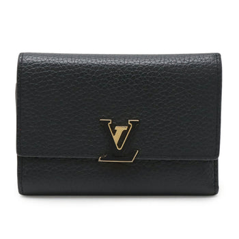 Louis Vuitton Portefeuille Capucines Compact Tri-Fold Wallet In Taurillon Leather Noir And Hot Pink